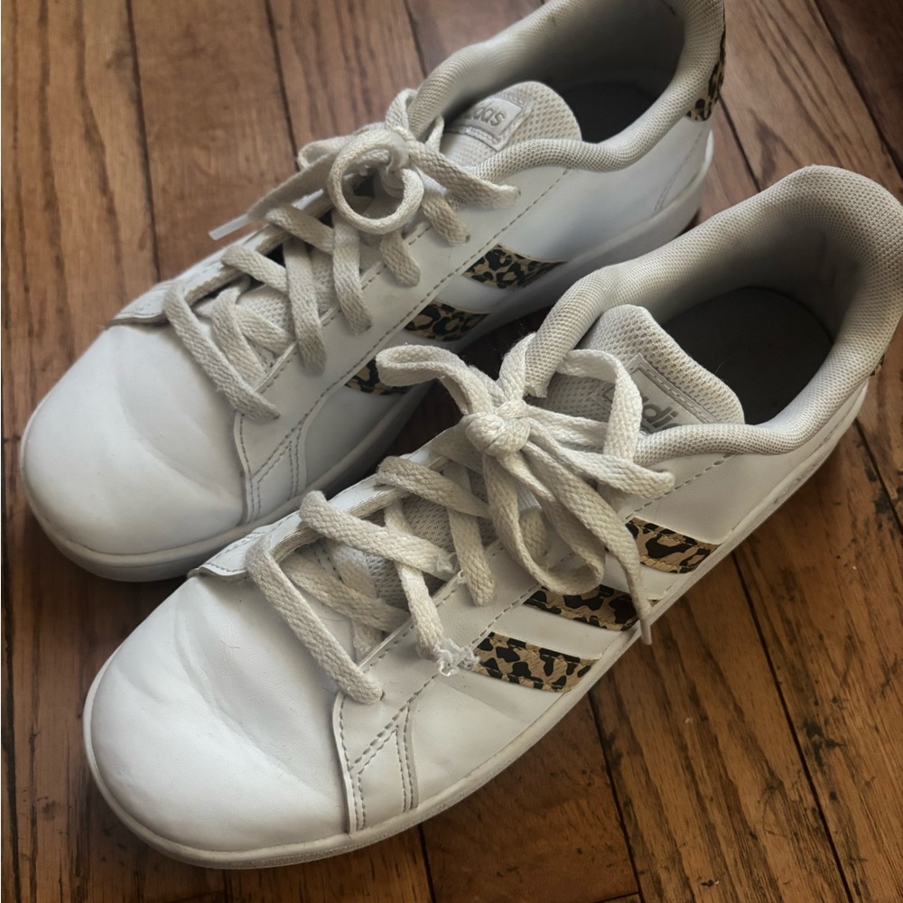 Adidas Youth White Sneakers with Animal Print